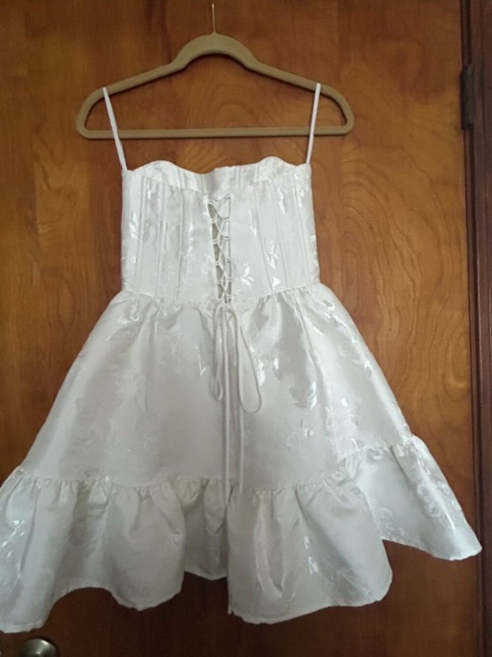 V. Chapman Ginny White Baroque Floral Strapless Corset Mini Dress Size 2 - Picture 4 of 6